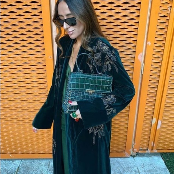 Zara Green Kimono Velvet Limited Edition Embroidered Casual Coat - Picture 3 of 6